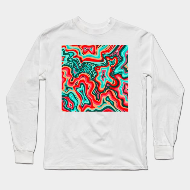 Coquelicot and Congo Pink Inkscape Suminagashi Kintsugi Japanese Ink Marbling Pattern Long Sleeve T-Shirt by TheSkullArmy